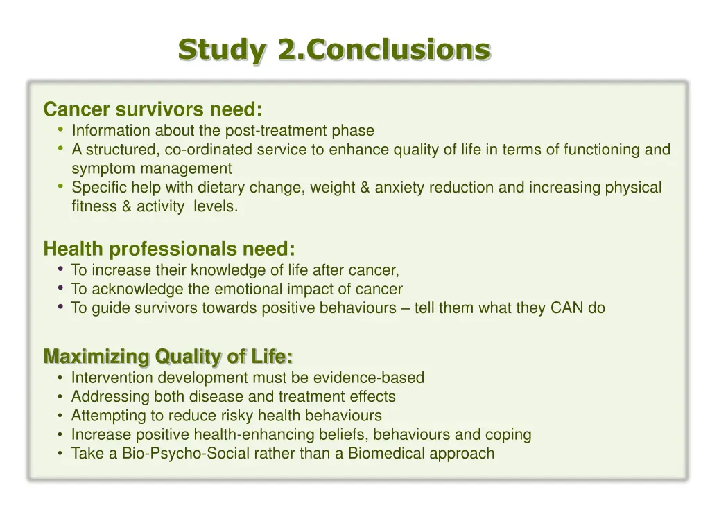 study 2 conclusions