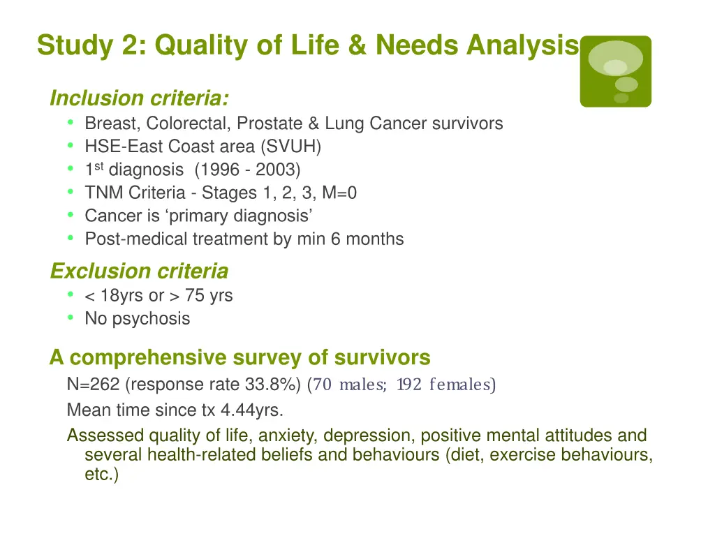 study 2 quality of life needs analysis