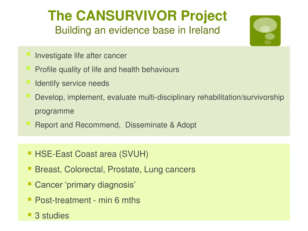 the cansurvivor project building an evidence base