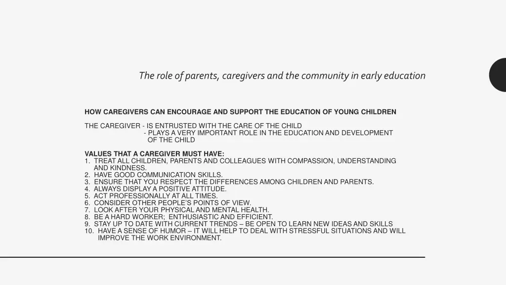 the role of parents caregivers and the community 6