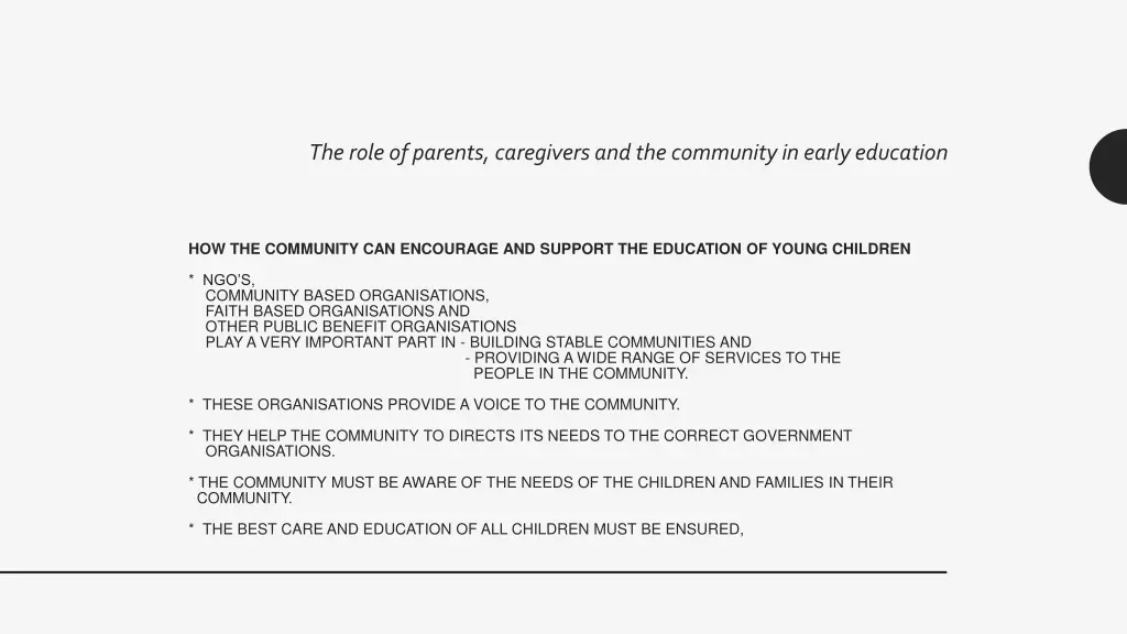 the role of parents caregivers and the community 7