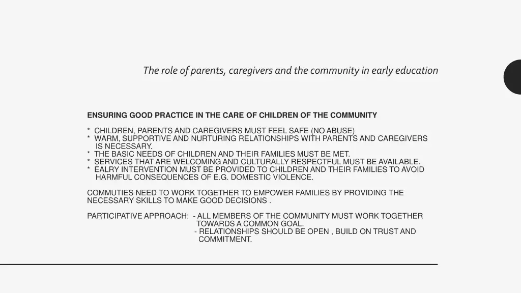 the role of parents caregivers and the community 8