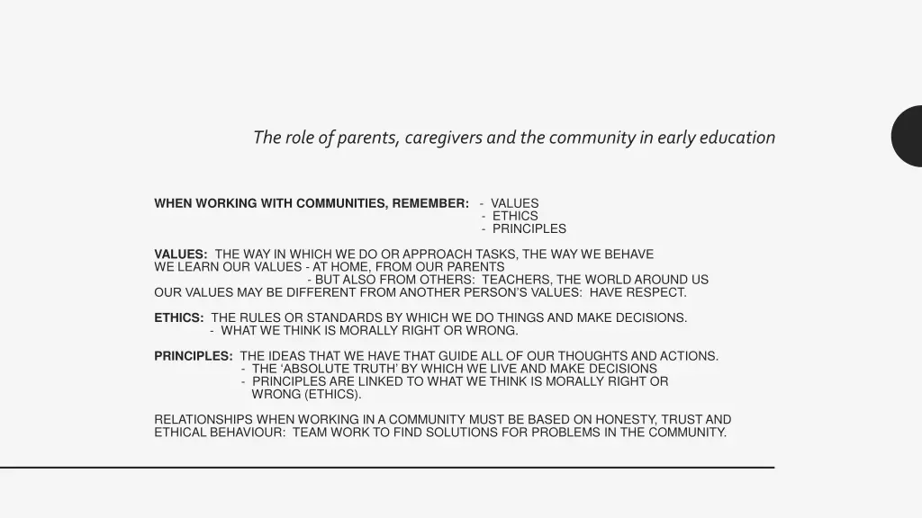 the role of parents caregivers and the community 9