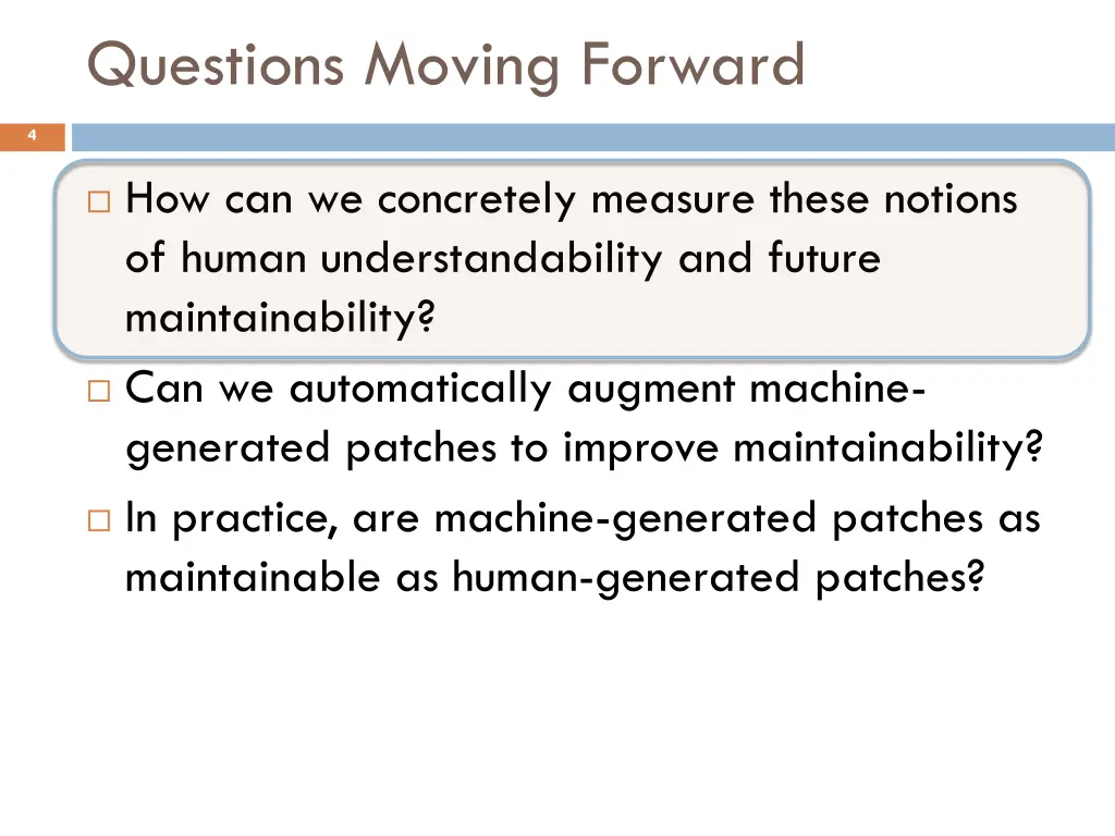questions moving forward 1