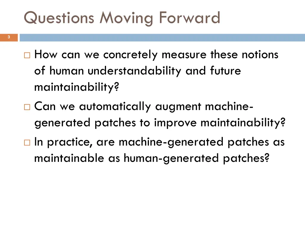 questions moving forward
