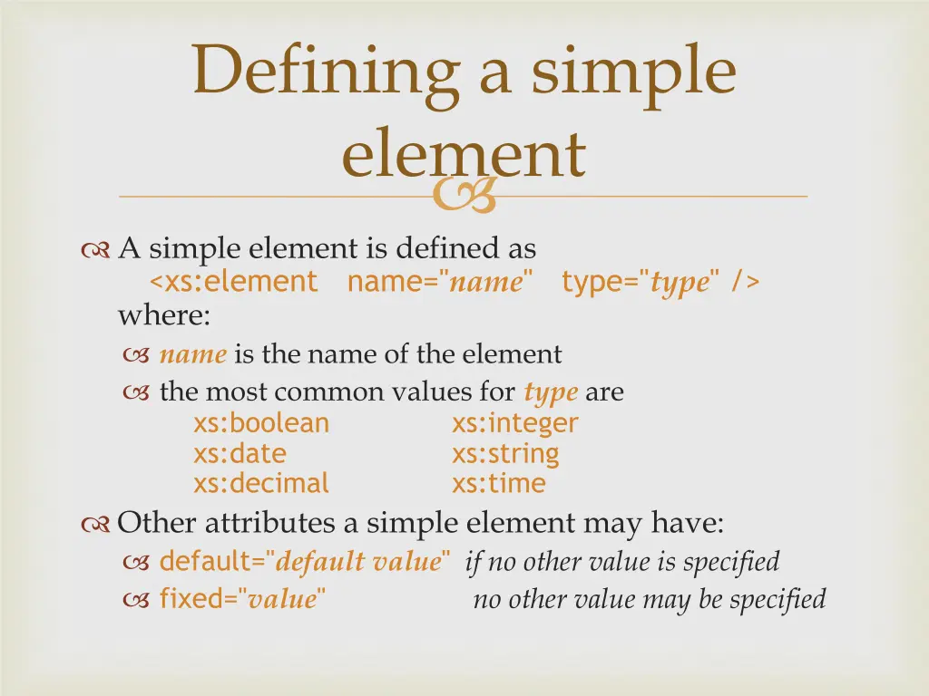 defining a simple element