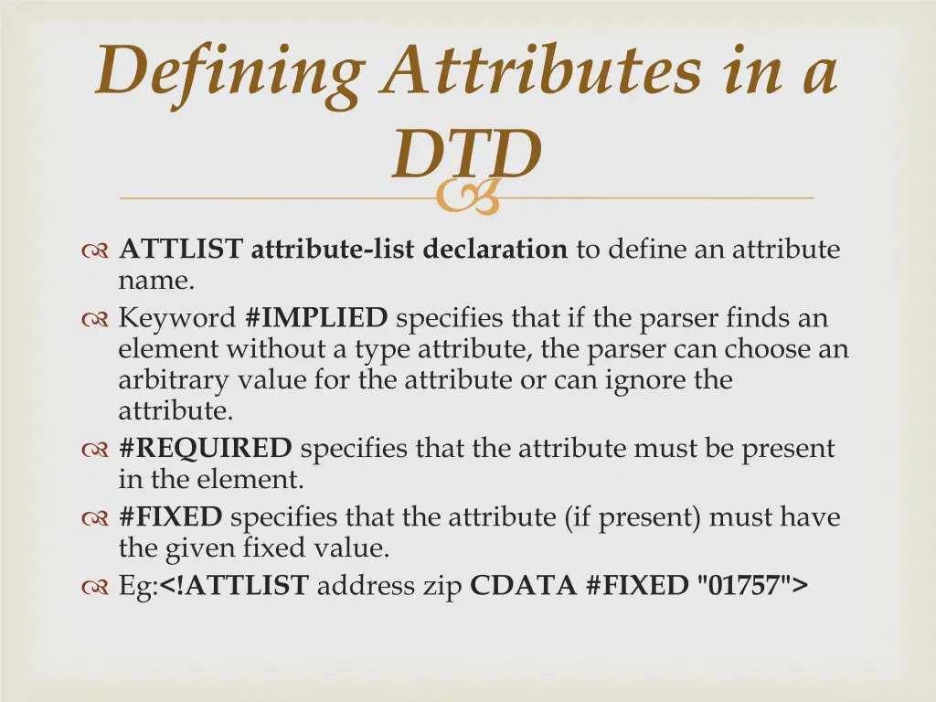defining attributes in a dtd