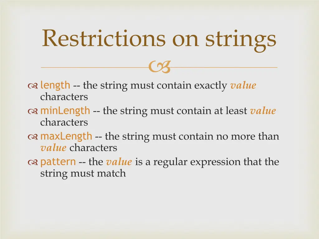 restrictions on strings