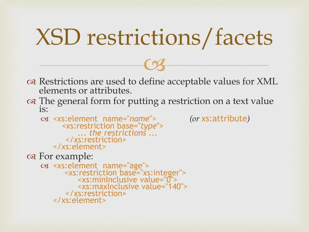xsd restrictions facets