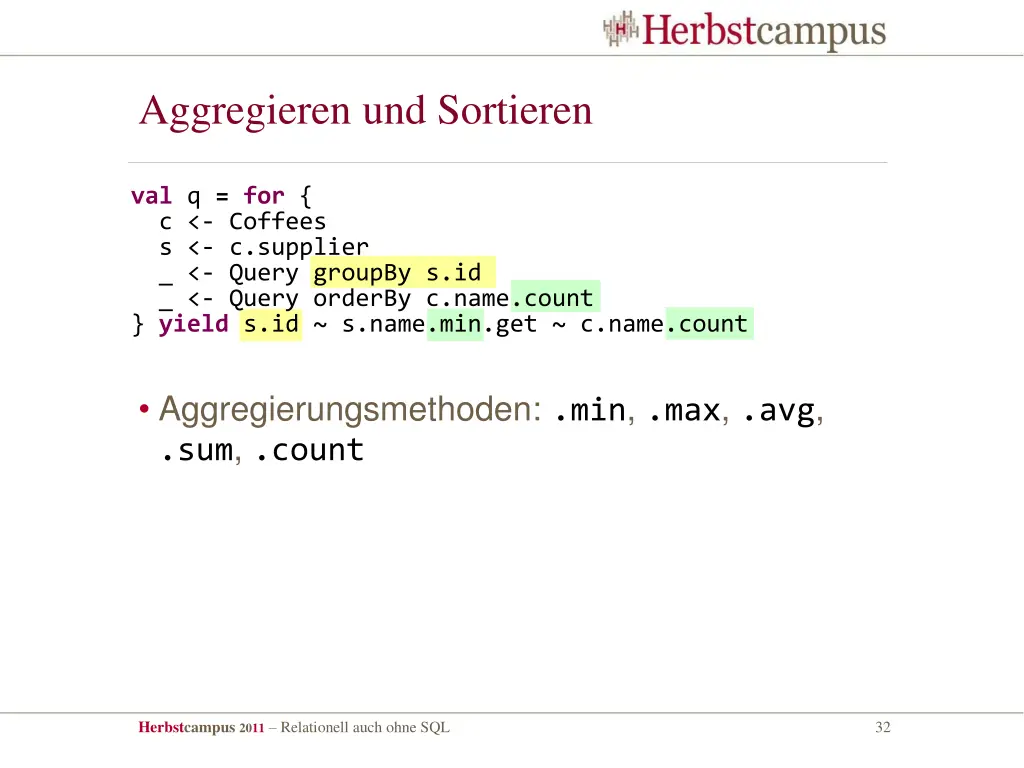 aggregieren und sortieren