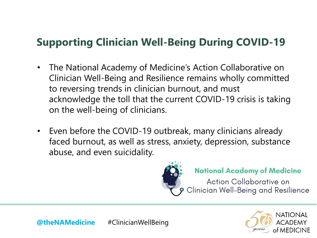 supporting clinician well being during covid 19