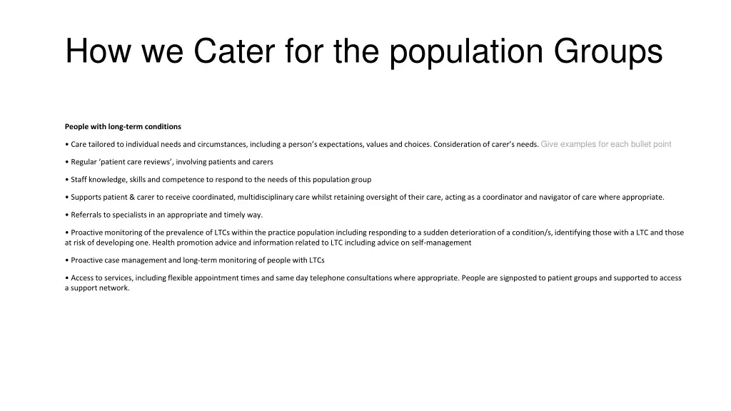 how we cater for the population groups 1