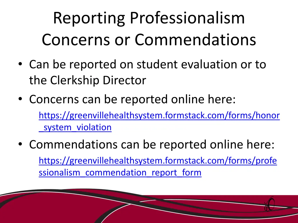 reporting professionalism concerns