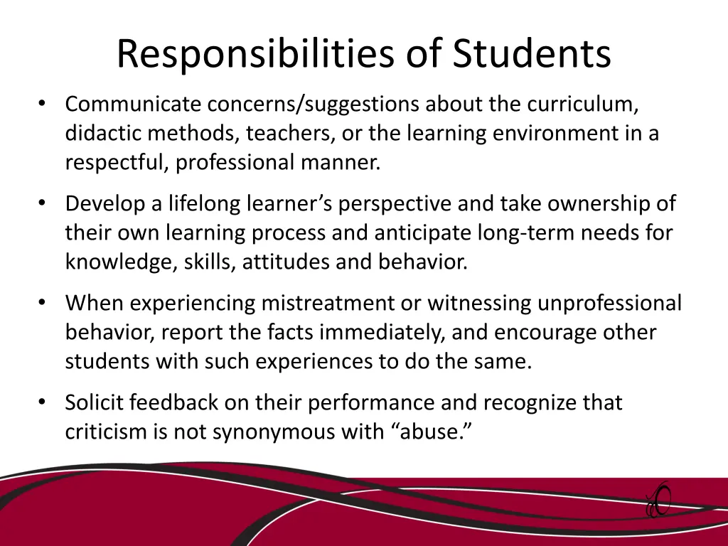 responsibilities of students communicate concerns