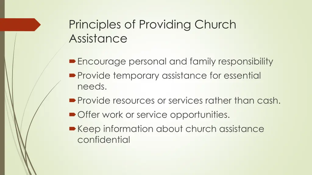 principles of providing church assistance