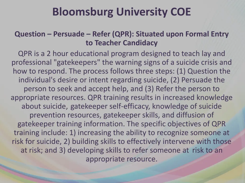 bloomsburg university coe 1