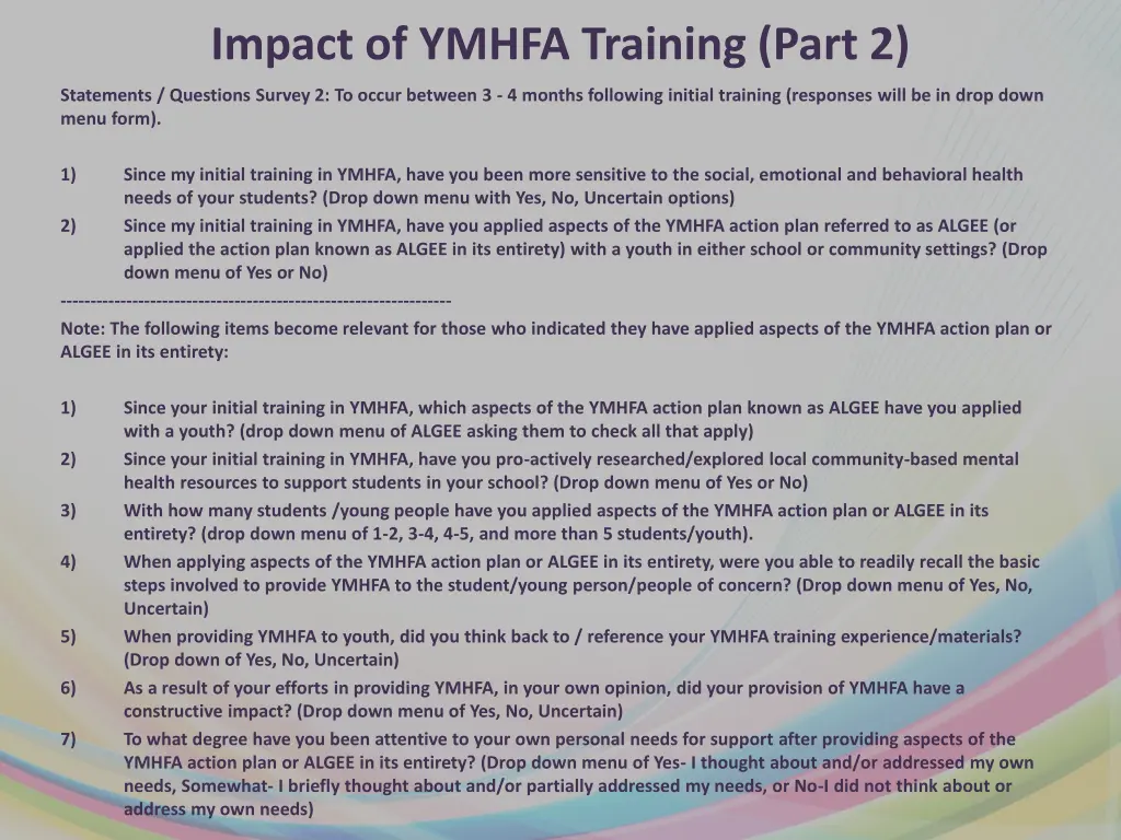 impact of ymhfa training part 2