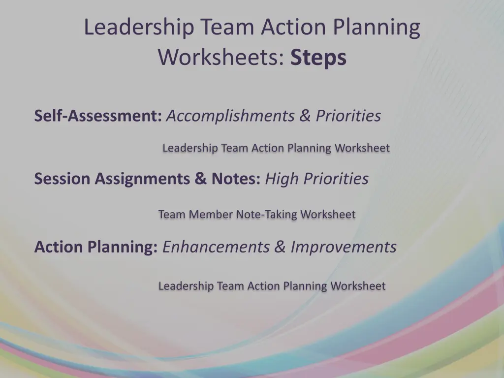 leadership team action planning worksheets steps