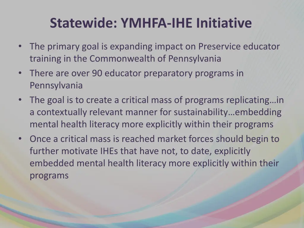 statewide ymhfa ihe initiative
