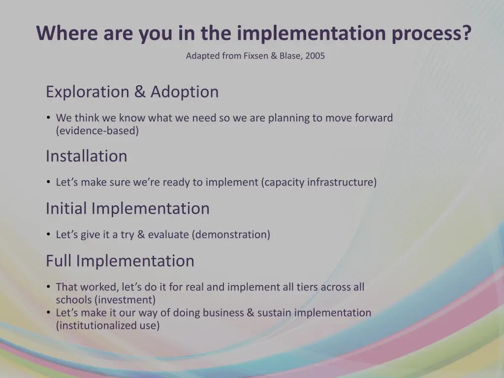 where are you in the implementation process