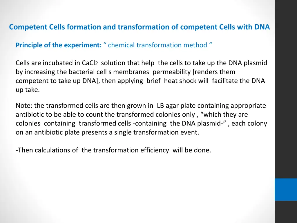 competent cells formation and transformation