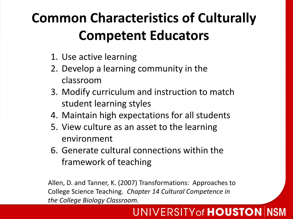 common characteristics of culturally competent
