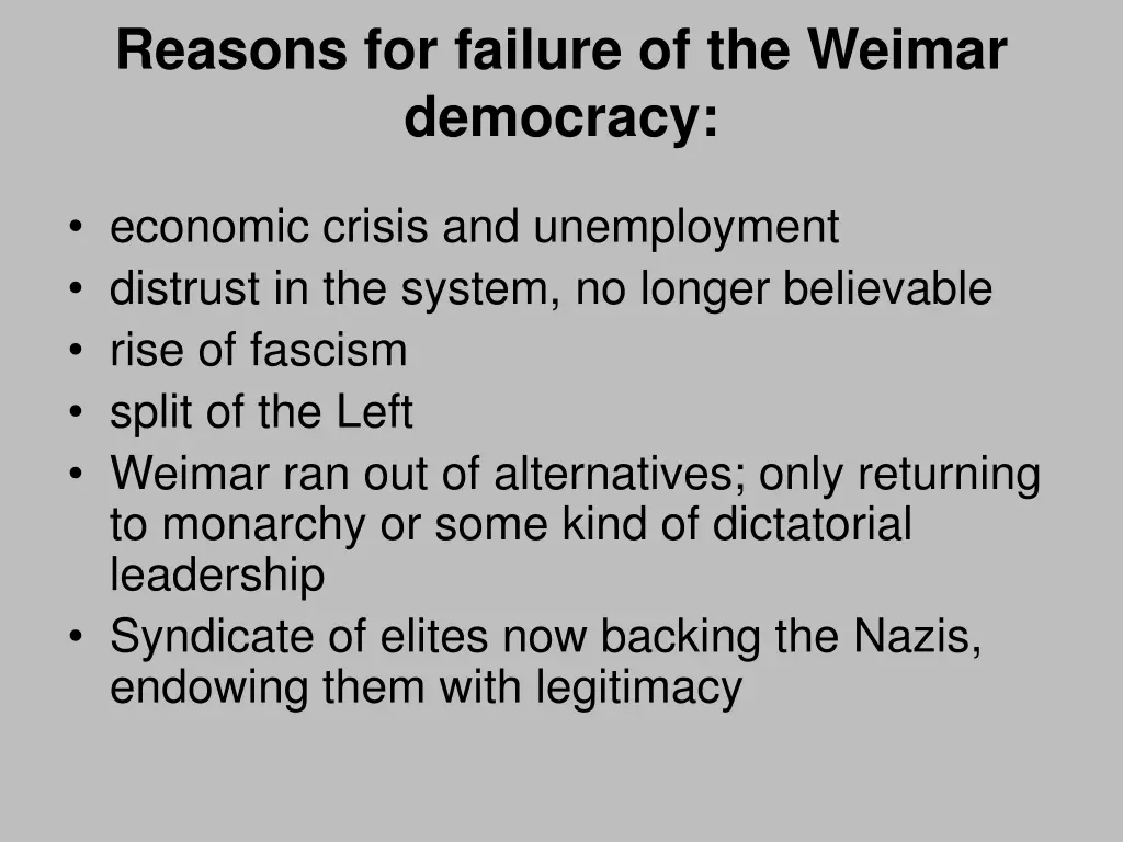 reasons for failure of the weimar democracy