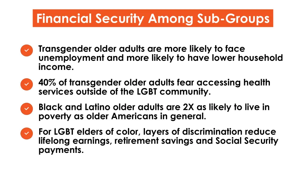 financial security among sub groups