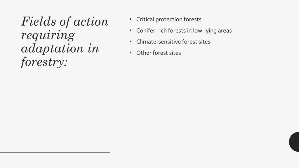fields of action requiring adaptation in forestry