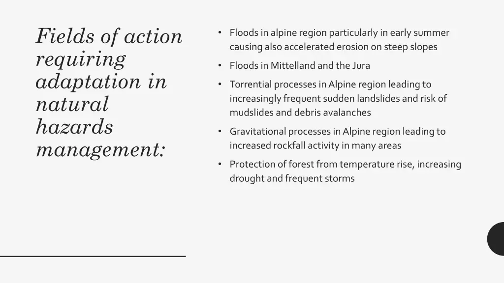 fields of action requiring adaptation in natural