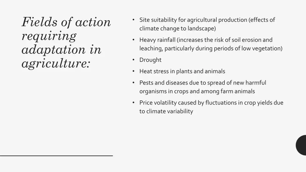 fields of action requiring adaptation