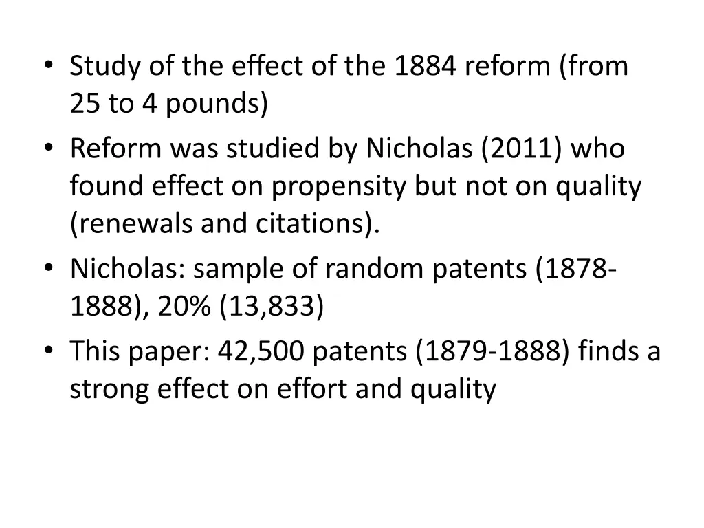 study of the effect of the 1884 reform from