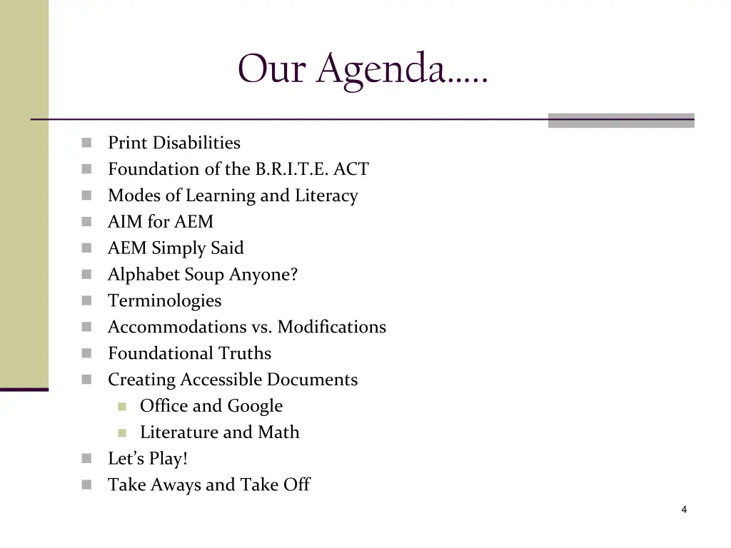 our agenda