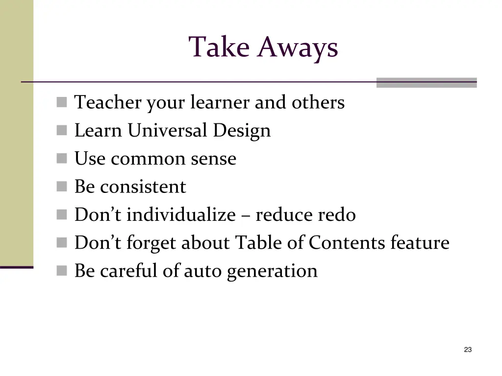 take aways