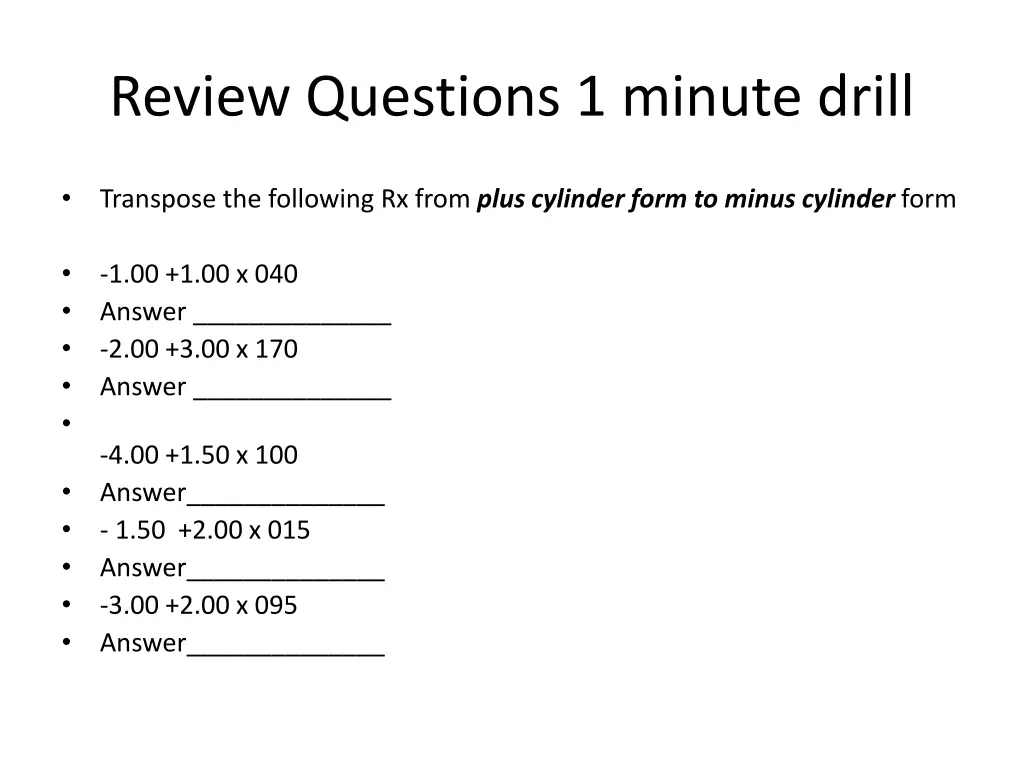 review questions 1 minute drill 2