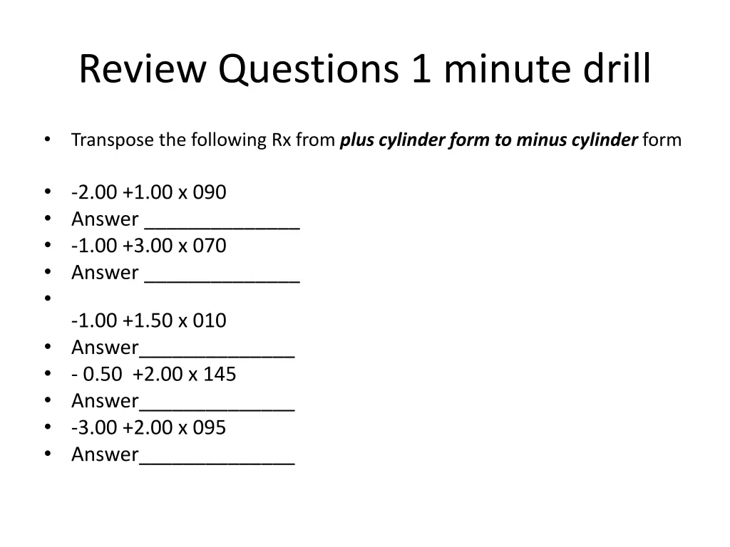 review questions 1 minute drill