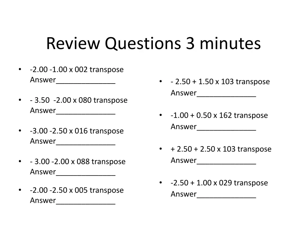 review questions 3 minutes