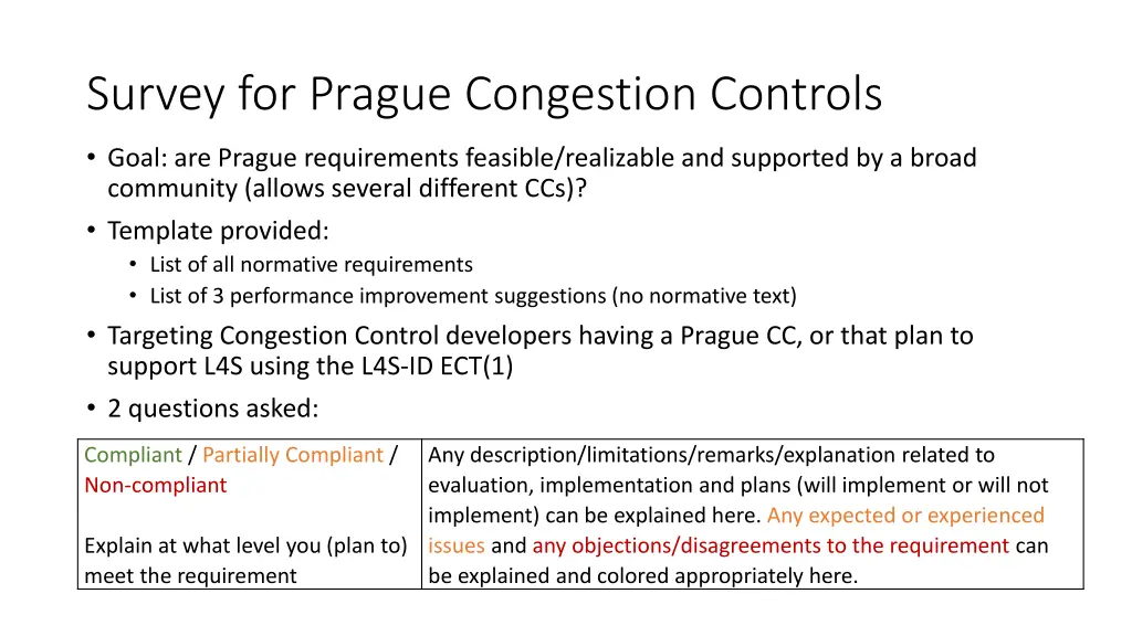 survey for prague congestion controls
