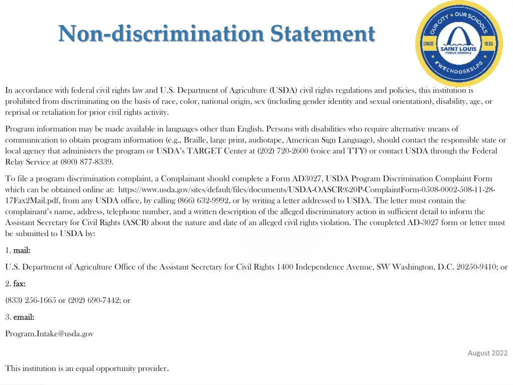 non discrimination statement