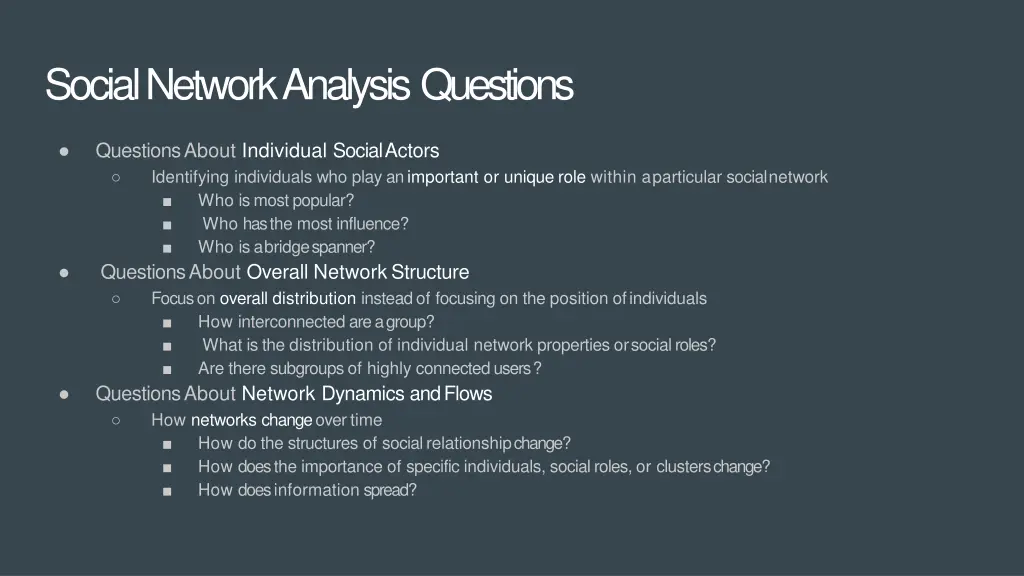 social network analysisquestions
