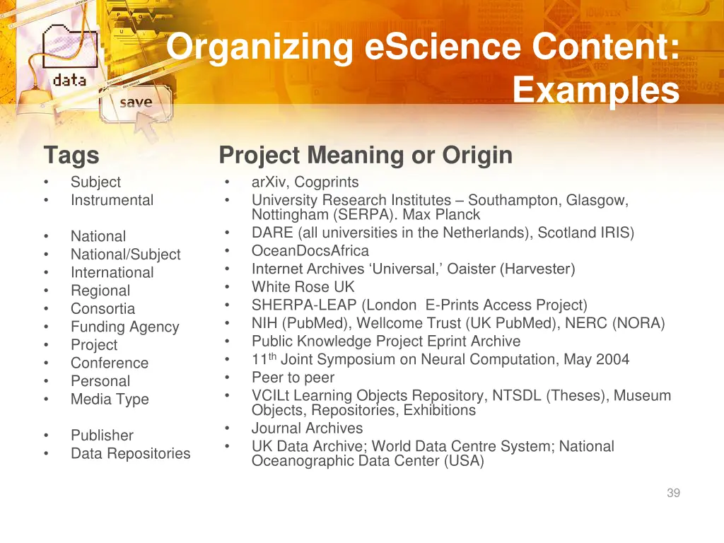 organizing escience content