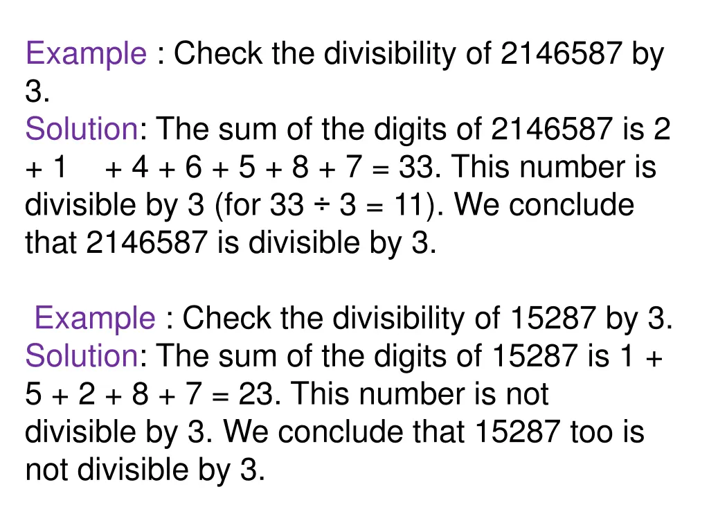 example check the divisibility of 2146587