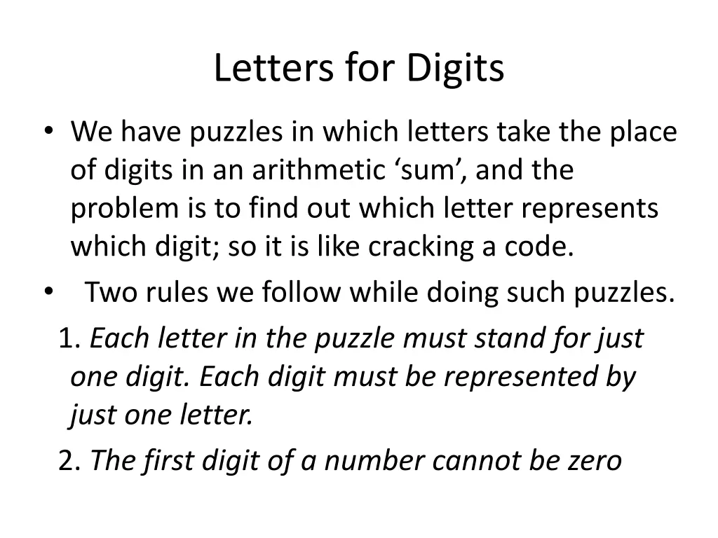 letters for digits