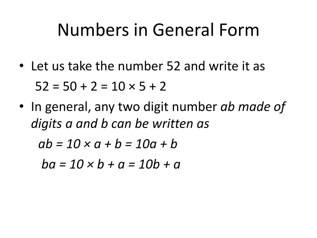 numbers in general form