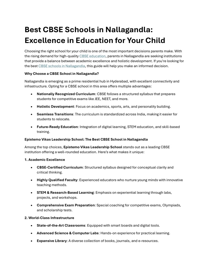 best cbse schools in nallagandla excellence