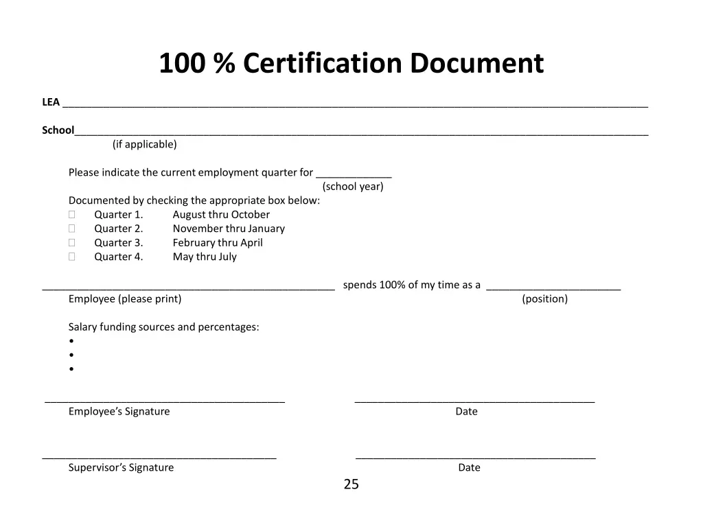 100 certification document