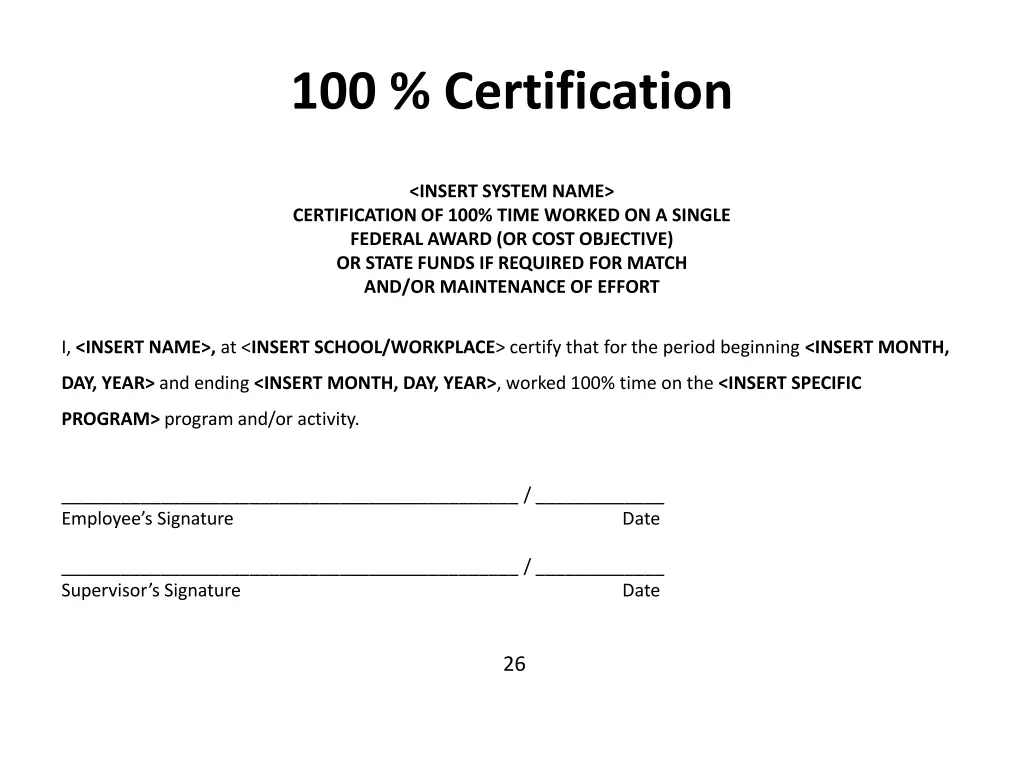 100 certification