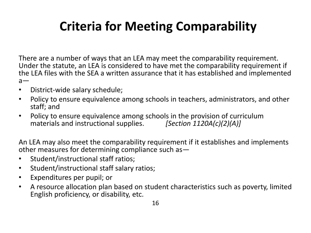 criteria for meeting comparability