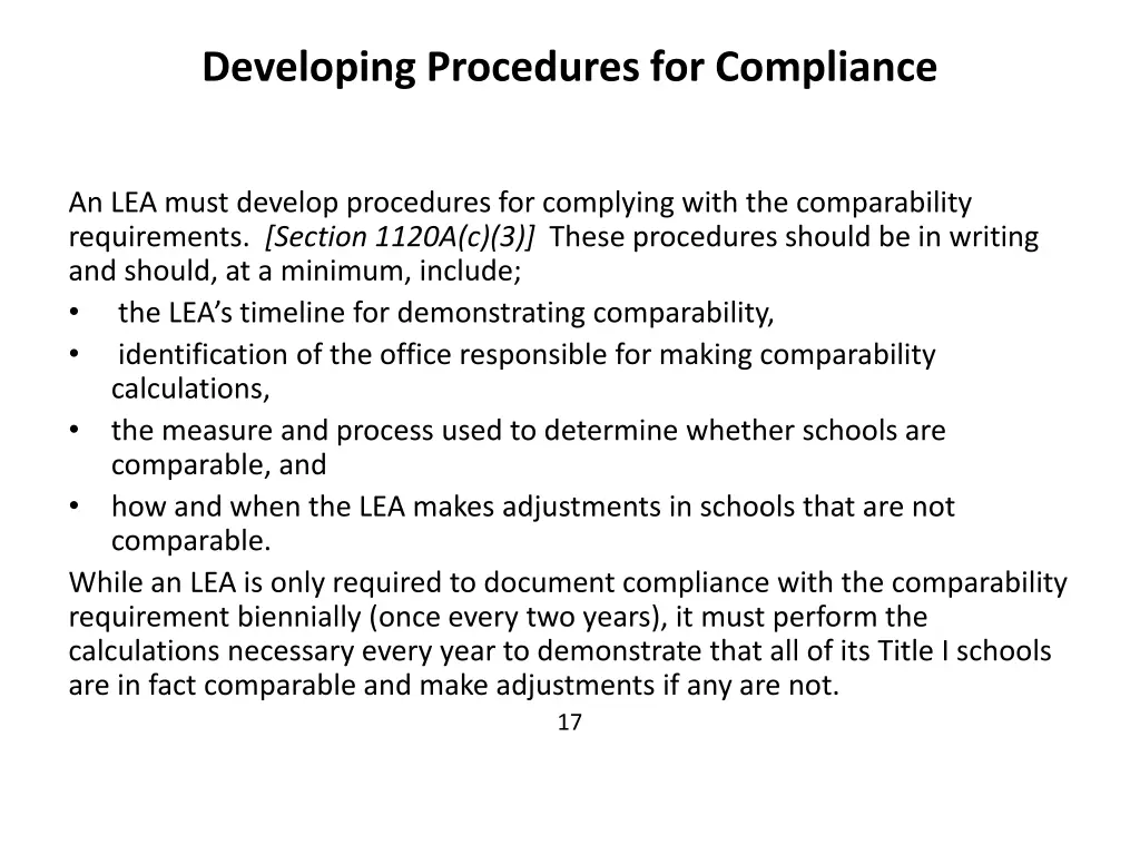 developing procedures for compliance