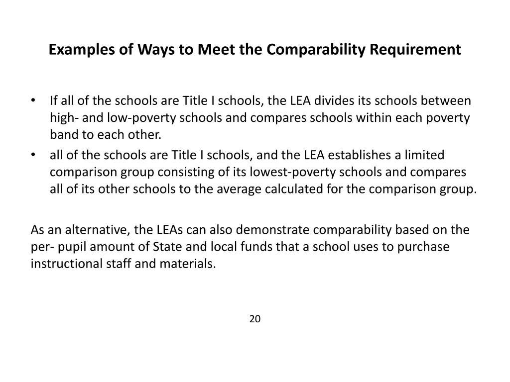 examples of ways to meet the comparability 1